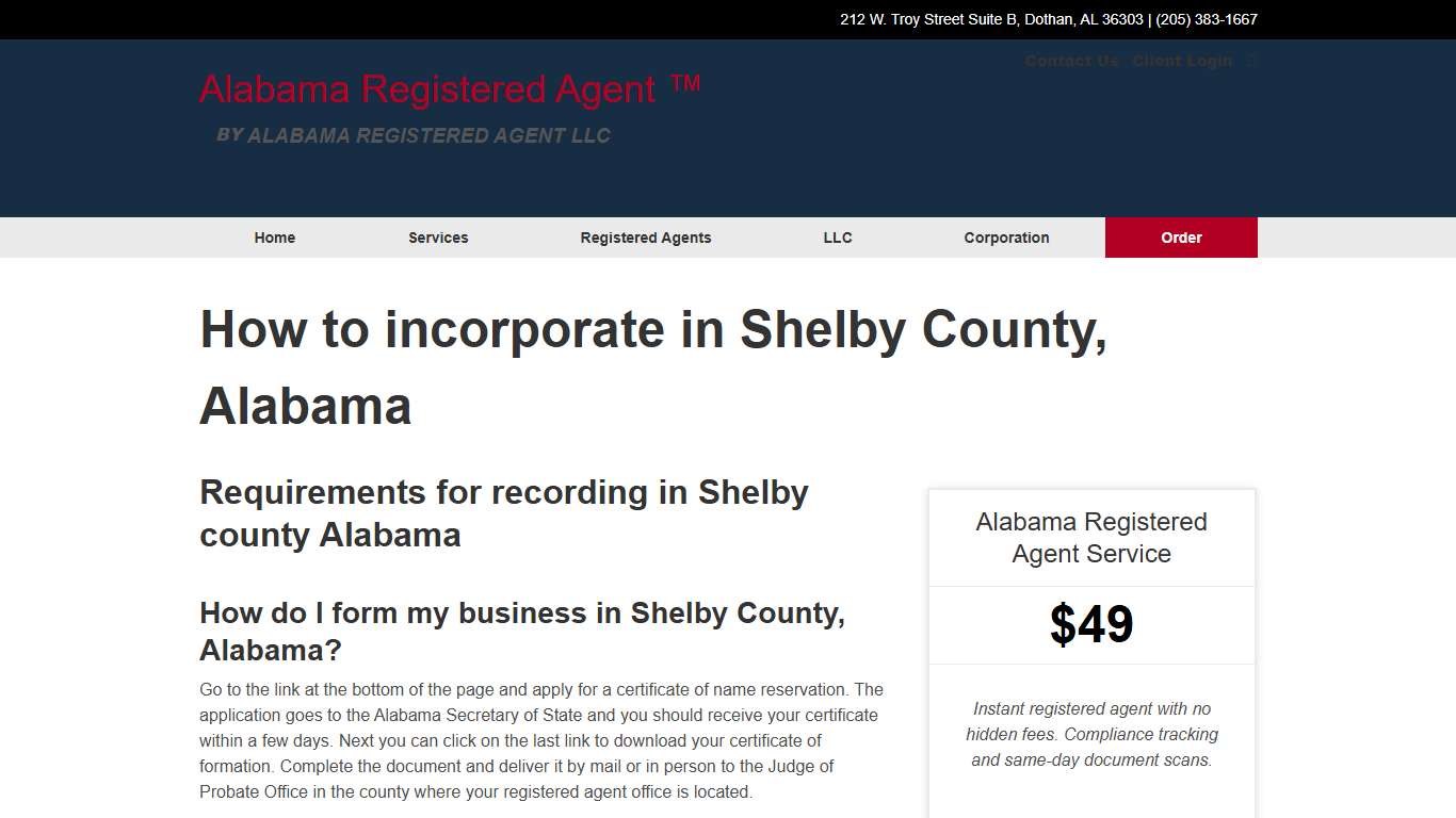 Incorporate in Shelby County Alabama Alabama Registered Agent